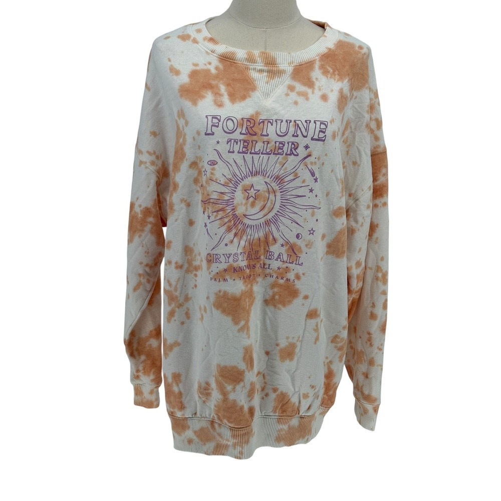 Aeropostale Sweatshirt Orange Tie Dye Fortune Teller Celestial Graphic Small